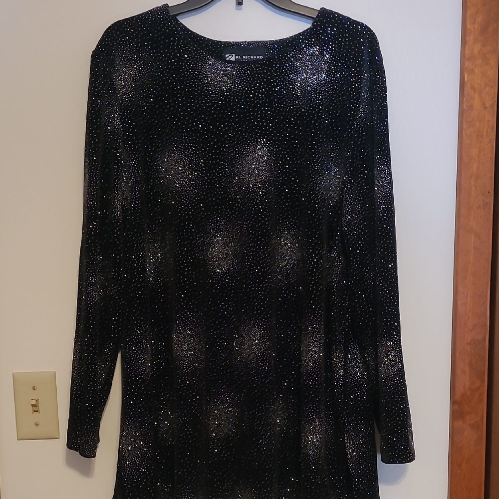 R L Richard New York Womens Black Velvet Tunic With Metalic Stone Accent SZ 2X